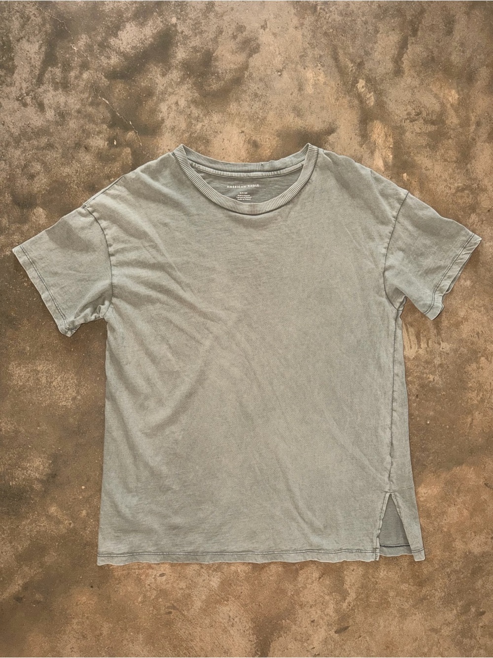 American Eagle Vintage Wash Sage Green Cotton Relaxed Tee Side Slit Small